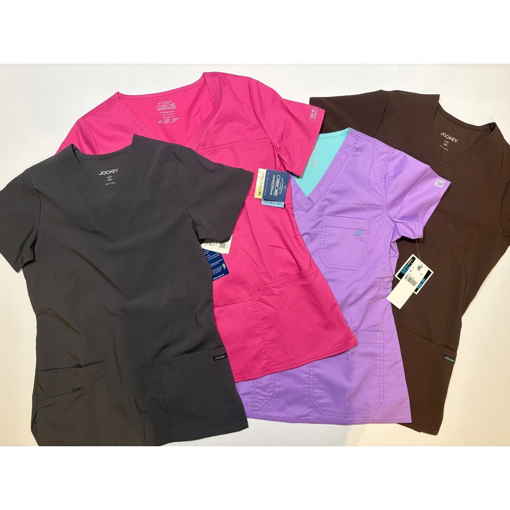 Jockey & MS2 Women's V Neck Scrub Tops Espresso,‎ Granite, Purple, Pink  XS NWT